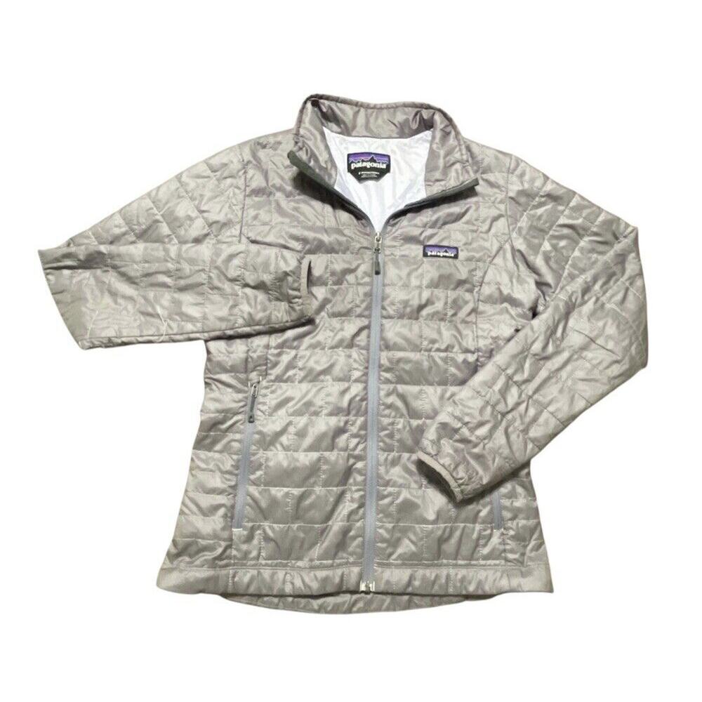 Patagonia Nano Puff Jacket Womens Size Small Gray Logo Full Zip Hiking Outdoor